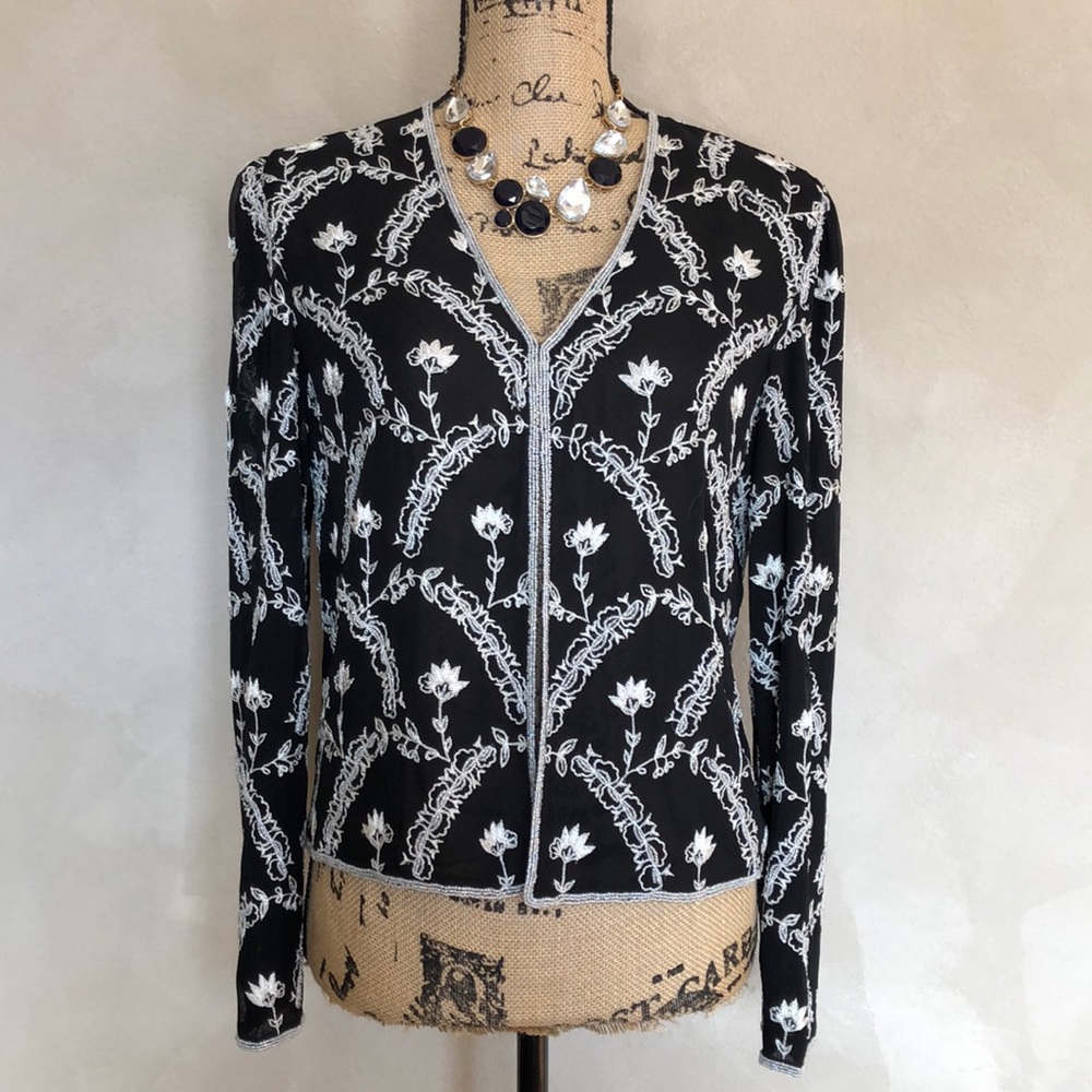 Papell Boutique silk embroidered beaded jacket